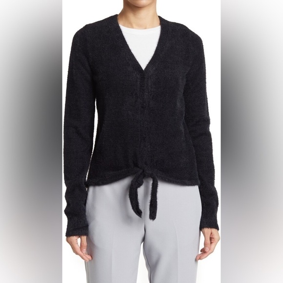 NWT Olivia Sky Tie Front Long Sleeve Cardi Eyelash Sweater - Picture 1 of 5